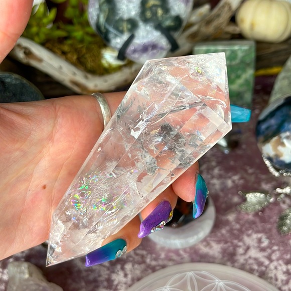 Lumerian Vogel 12 sided Quartz crystal with rainbow inclusions RARE